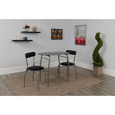Emma and Oliver 3 Piece Space-Saver Glass Bistro Set with Vinyl Padded Chairs