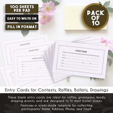 Entry Forms 10 Pads 100 Sheet Each Entry Cards for Contest Raffle Ballot Drawing