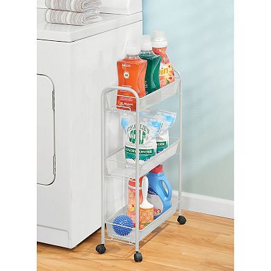 mDesign Steel Slim Rolling Utility Cart Storage Organizer, Shelves - Light Pink