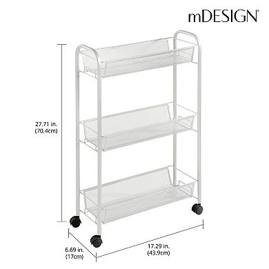 mDesign Steel Slim Rolling Utility Cart Storage Organizer, Shelves - Light Pink