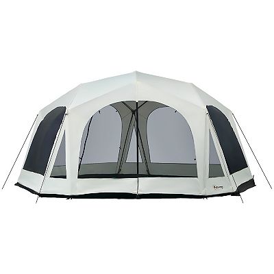 Outsunny 20 Person Camping Tent Outdoor Tent with Door Screen Room Family Dome Tent for Hiking Backpacking Traveling Easy Set Up Cream