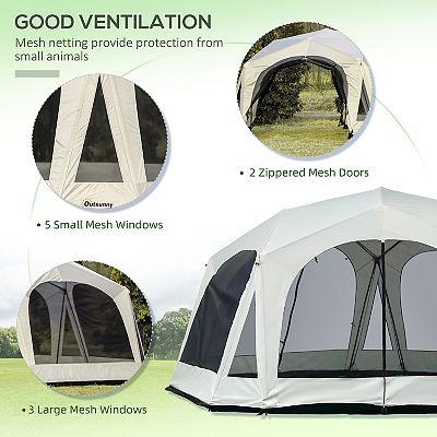 Outsunny 20 Person Camping Tent with Weatherproof Cover Backpacking Family Tent with 8 Mesh Windows 2 Doors Portable Carry Bag Cream