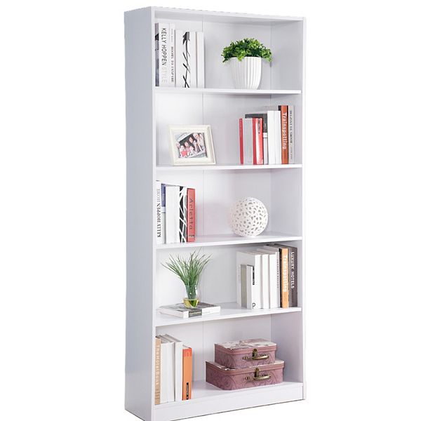 FC Design White Bookcase Cabinet with 5 Shelves