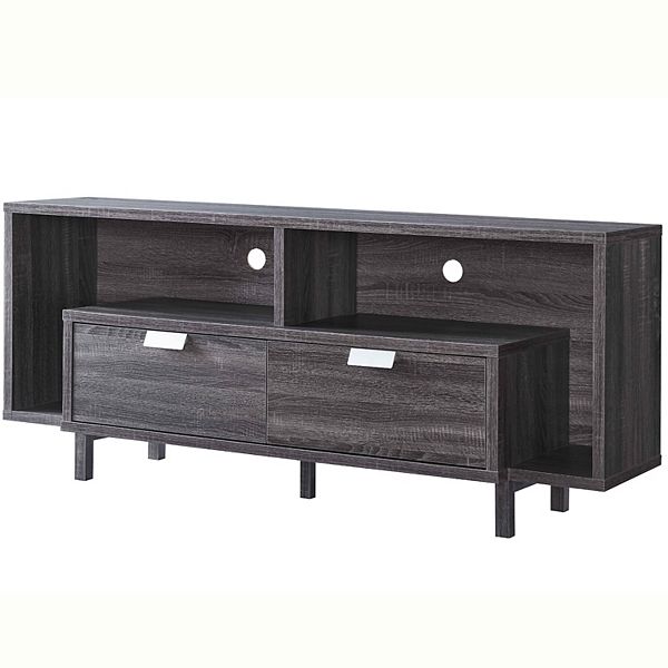 FC Design Distressed Grey TV Stand with 2 Drawers 2 Shelf Spacing