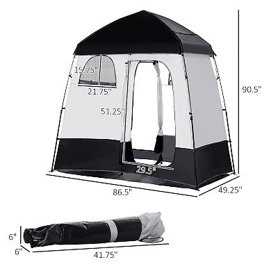 Two Room Pop Up Shower Tent W/ Shower Bag, Floor & Carrying Bag Privacy Shelter