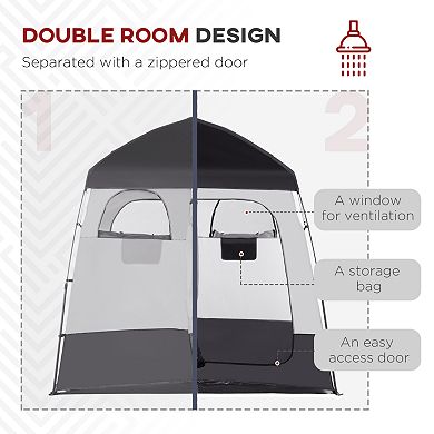 Two Room Pop Up Shower Tent W/ Shower Bag, Floor & Carrying Bag Privacy Shelter
