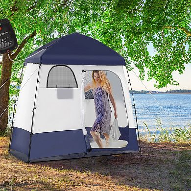 Two Room Pop Up Shower Tent W/ Shower Bag, Floor & Carrying Bag Privacy Shelter