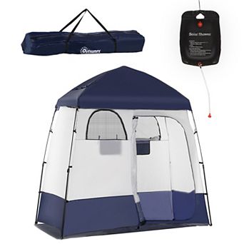 Outsunny Two Room Pop Up Shower Tent w/ Shower Bag, Floor & Carry Bag