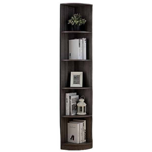 FC Design Distressed Grey Corner Bookcase with 5 Shelves