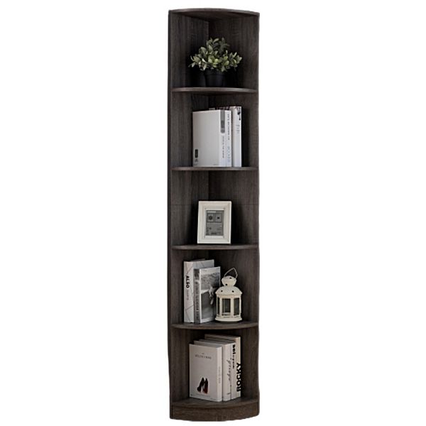 Fc Design Distressed Grey Corner Bookcase With 5 Shelves