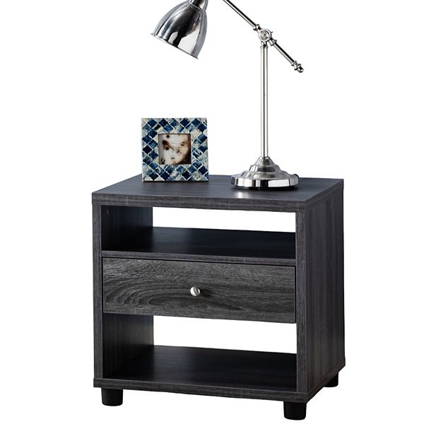 FC Design Distressed Grey End Table with Center Drawer & 2 Tier Display