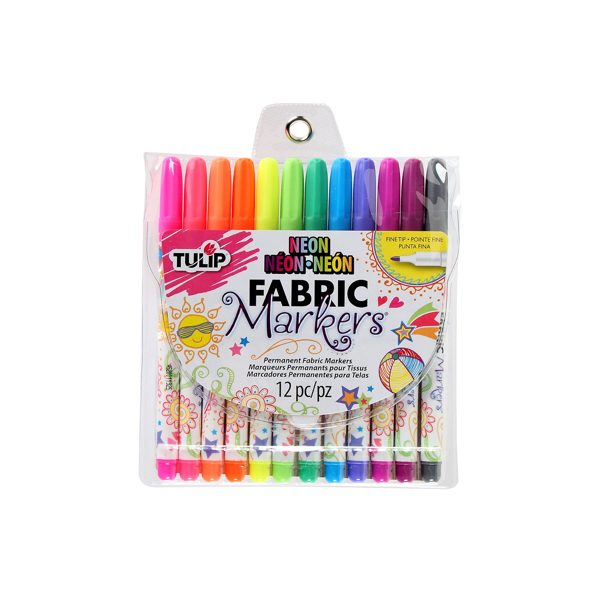 Tulip 12-Pack Fine-Tip Neon Fabric Markers, Multi