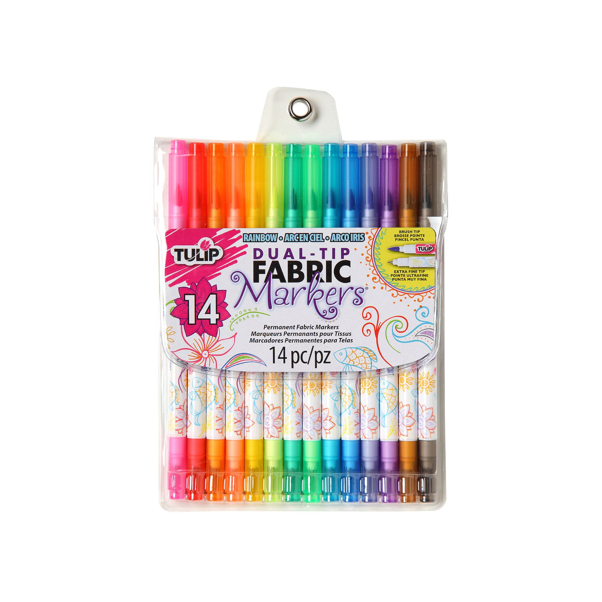 Tulip 14-Pack Dual-Tip Rainbow Fabric Markers, Multi