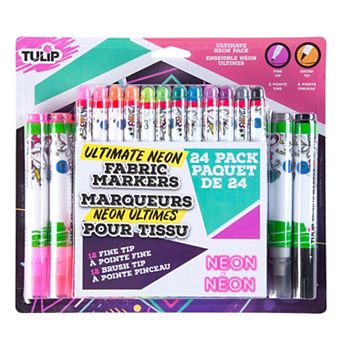 Tulip 24-Pack Fine Tip & Brush Tip Ultimate Neon Fabric Markers