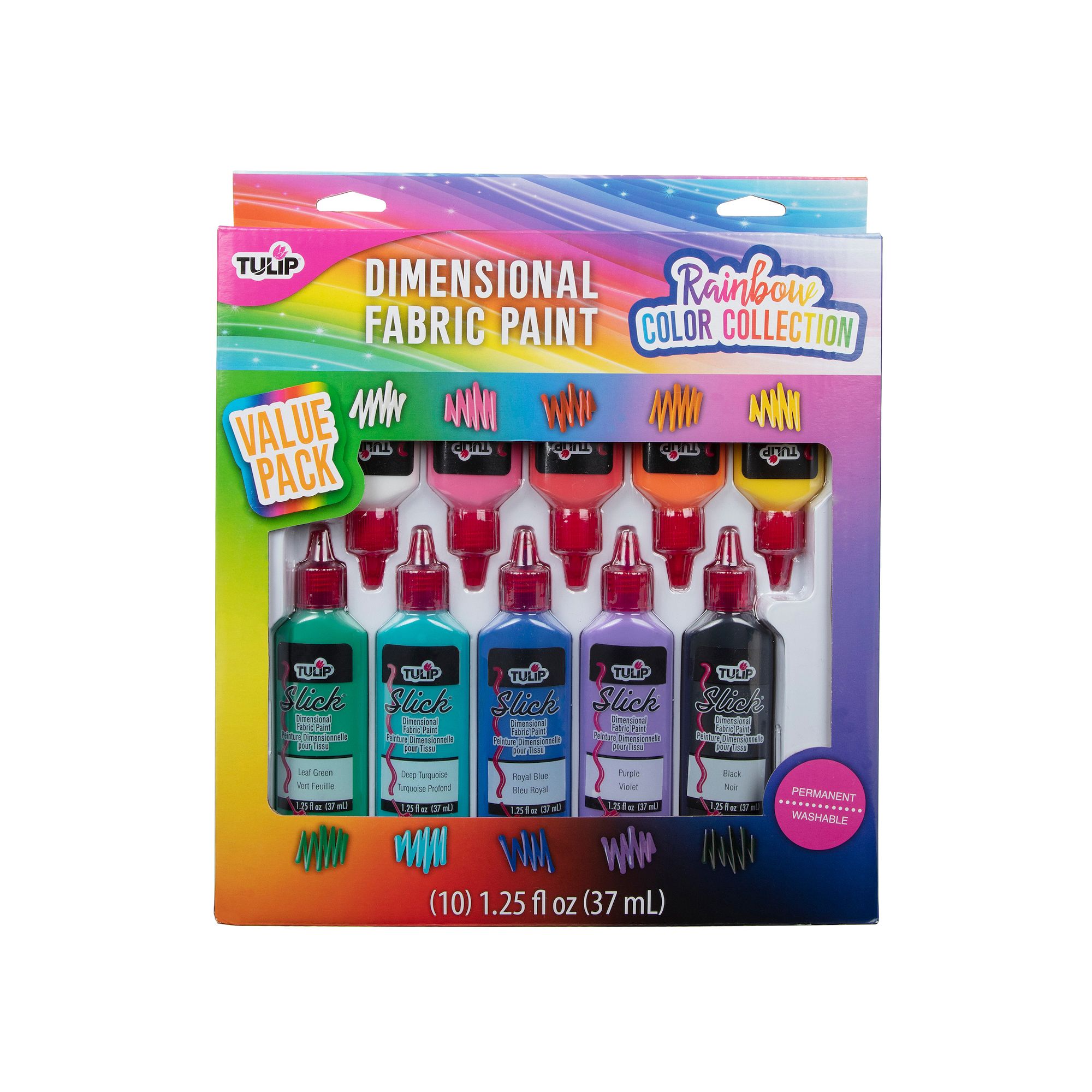Tulip 10-Pack Dimensional Rainbow Color Fabric Paint Collection, Multi