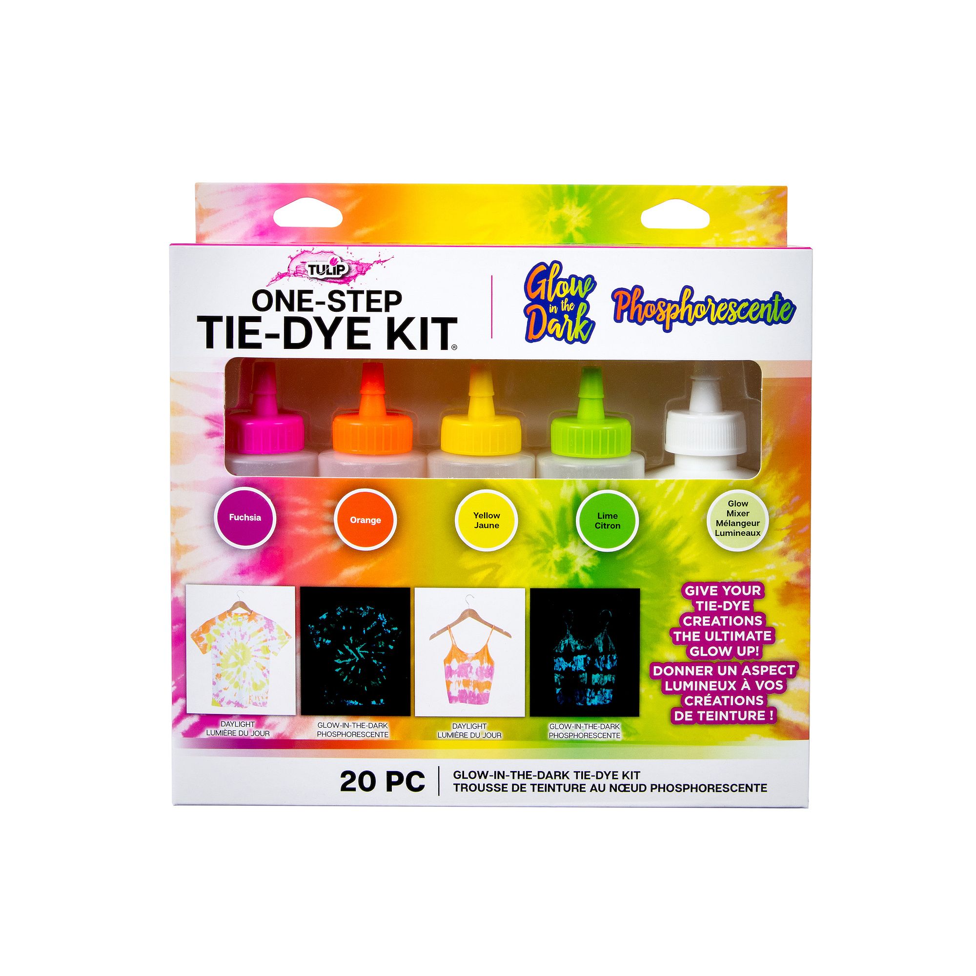 Tulip One-Step Glow-in-the-Dark 20 Piece Tie Dye Kit, Multi