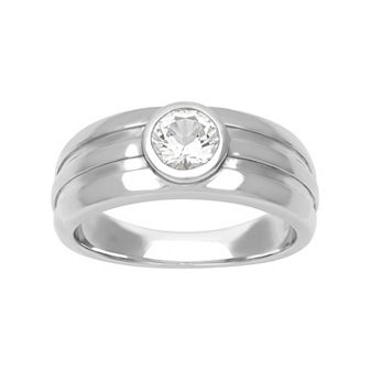 Men's AXL Sterling Silver Lab-Created White Sapphire Solitaire Ring