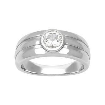 Men's AXL Sterling Silver Lab-Created White Sapphire Solitaire Ring