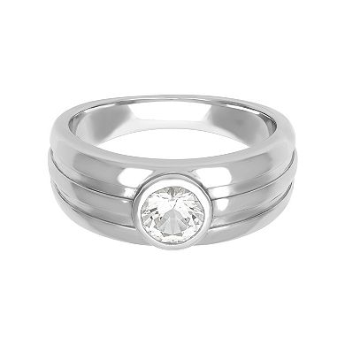 Men's AXL Sterling Silver Lab-Created White Sapphire Solitaire Ring