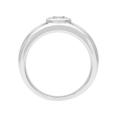 Men's AXL Sterling Silver Lab-Created White Sapphire Solitaire Ring