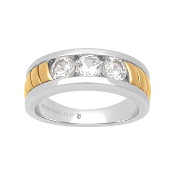 AXL Men's Sterling Silver and 18k Yellow-Gold Plated Sterling Silver 1 1/2 Carat T.W. Lab-Created Sapphire Band