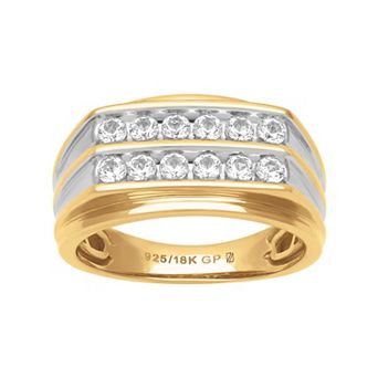 AXL 18k Gold-Over-Sterling Silver Lab Created White Sapphire Double Row Men's Wedding Band