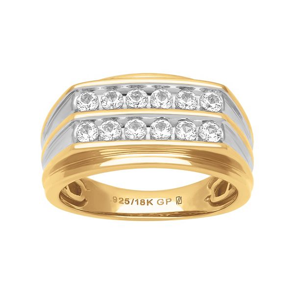 Axl 18k Gold Over Sterling Silver Lab Created White Sapphire Double Row Mens Wedding Band 6887