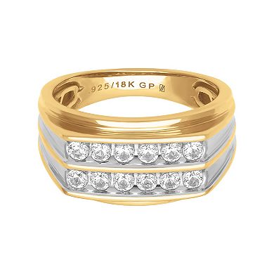 AXL 18k Gold-Over-Sterling Silver Lab Created White Sapphire Double Row Men's Wedding Band