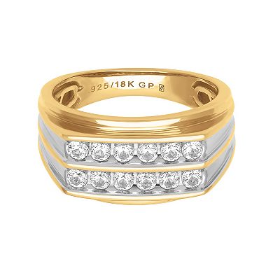 AXL 18k Gold-Over-Sterling Silver Lab Created White Sapphire Double Row Men's Wedding Band