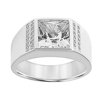 AXL Sterling Silver Lab Created White Sapphire Men's Wedding Band