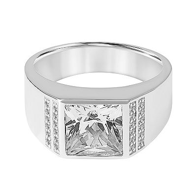 AXL Sterling Silver Lab Created White Sapphire Men's Wedding Band