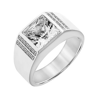 AXL Sterling Silver Lab Created White Sapphire Men's Wedding Band