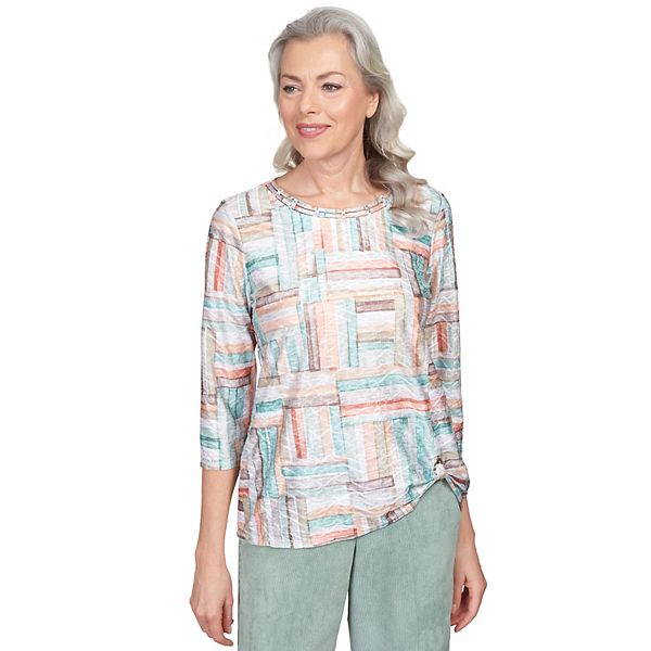 Petite Alfred Dunner Texture Stripe Patchwork Top