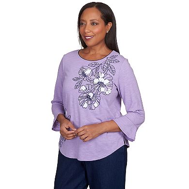 Petite Alfred Dunner Floral Embroidery Flutter Sleeve Top