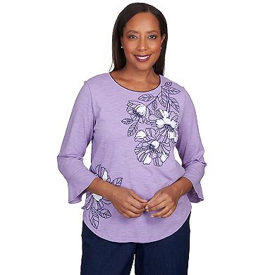 Petite Alfred Dunner Floral Embroidery Flutter Sleeve Top