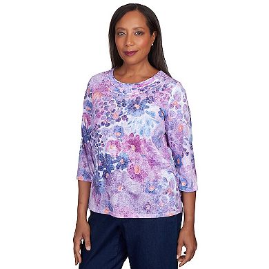Petite Alfred Dunner Triple Knotted Neck Watercolor Floral Top