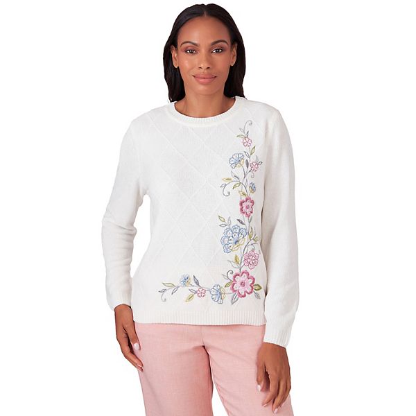 Petite Alfred Dunner Textured Embroidered Chenille Sweater