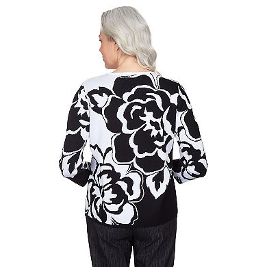 Petite Alfred Dunner Drama Floral Jacquard Crew Neck Sweater