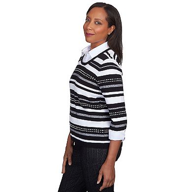 Petite Alfred Dunner Stripe Pullover Sweater Two In One