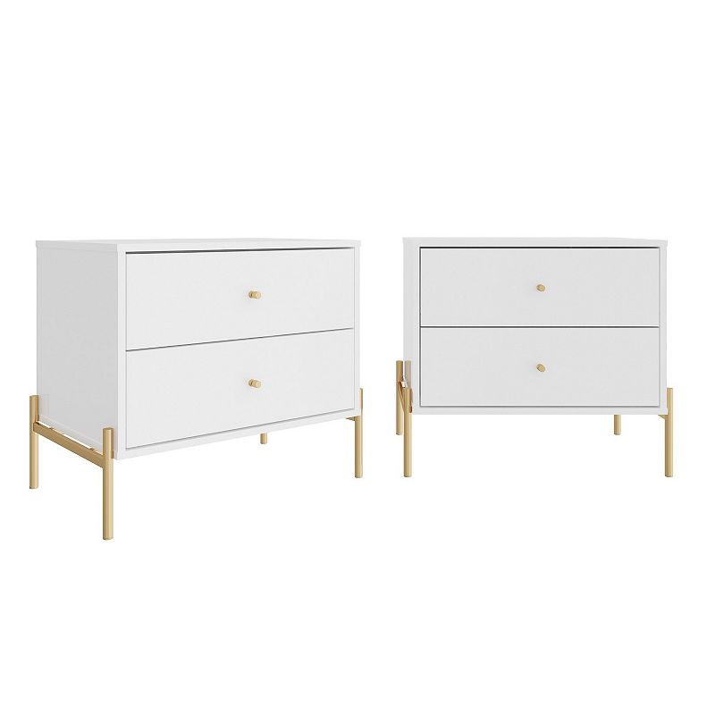 MANHATTAN COMFORT Jasper 2-Drawer Nightstand Set, White Gloss