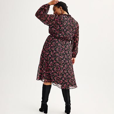 Plus Size Draper James Long Sleeve Cinched Waist Midi Dress