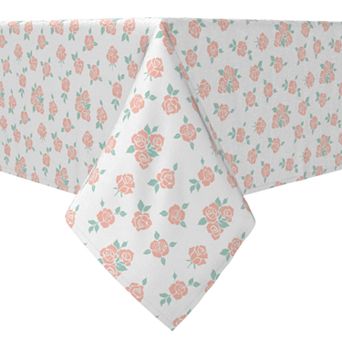 Rectangular Tablecloth, 100% Cotton, Illustration of Pink Roses