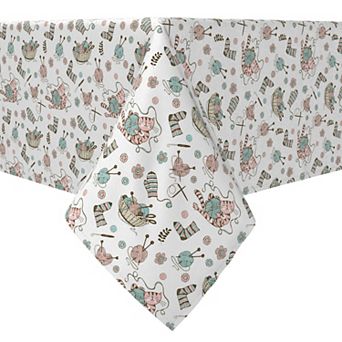Rectangular Tablecloth, 100% Cotton, Knitting and Kittens