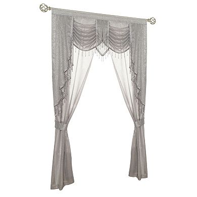 Kate Aurora Ultra Glam Beaded Sparkly Sheer Window in a Bag Curtain Set