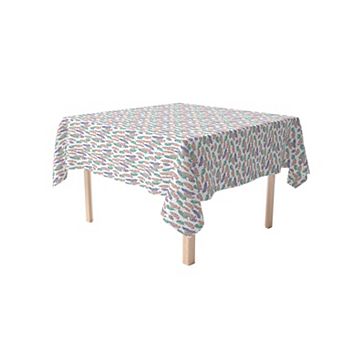 Rectangular Tablecloth, 100% Cotton, Doodle Patterned Feathers