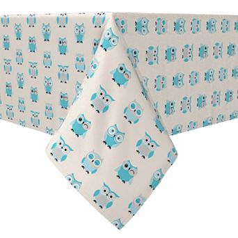 Rectangular Tablecloth, 100% Cotton, Baby Blue Owls