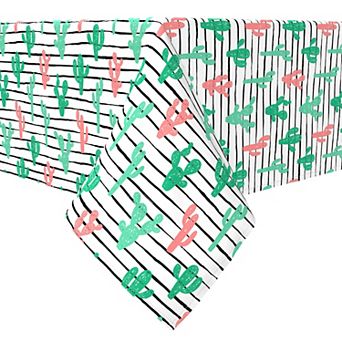 Rectangular Tablecloth, 100% Cotton, Drawn Cactus Stripe