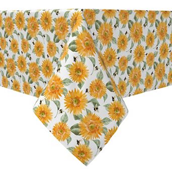 Rectangular Tablecloth, 100% Cotton, Buzzing Bees and Sunflowers