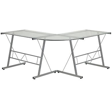 Emma and Oliver L-Shaped Computer Corner Glass Desk, Gaming Desk, Home Office Corner Desk