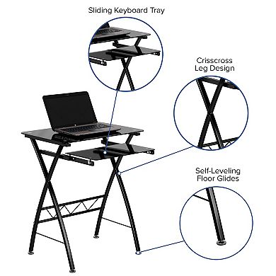 Emma and Oliver Tempered Glass Computer Desk with Pull-Out Keyboard Tray